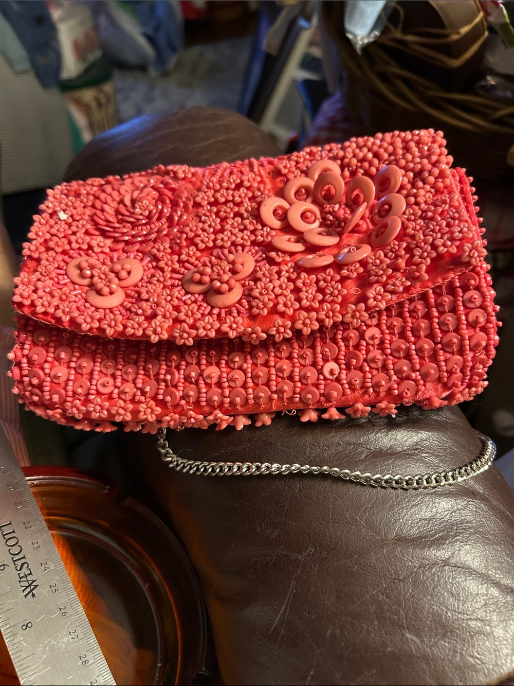 Hot Pink Sequined Clutch. Or Shoulder Bag Hansen sequins made in India Speci.